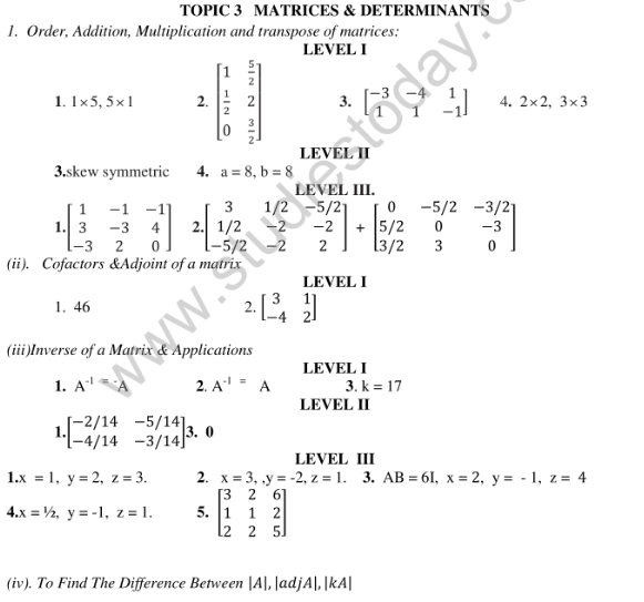 CBSE Class 12 Mathematics HOTs Matrices and Determinants Set D